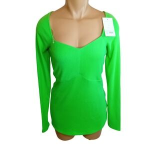 NWT Ingrid & Isabel Maternity Ribbed Sweetheart Off Shoulder Sweater Neon Cozy M